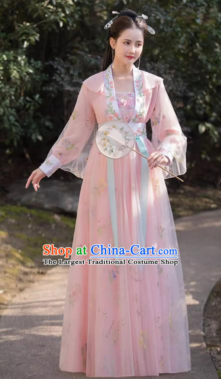 China Ancient Young Lady Clothing Song Dynasty Replicate Clothing Traditional Hanfu Fairy Pink Dress