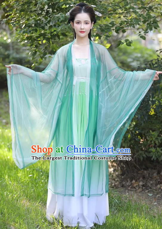 China Ancient Fairy Clothing Tang Dynasty Female Replicate Clothing Traditional Hanfu Green Hezi Dress