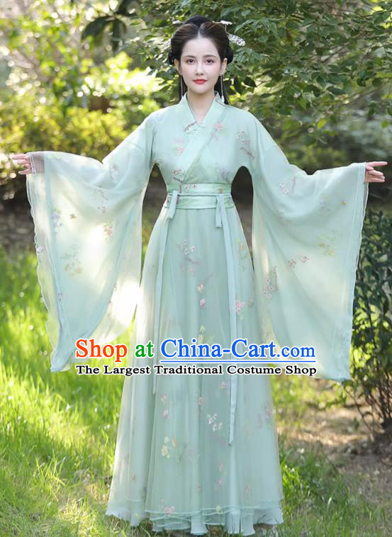 China Song Dynasty Princess Costume Ancient Clothing Traditional Wide Sleeve Green Hanfu Dress