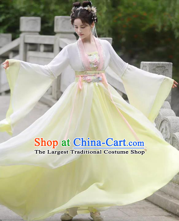 China Ancient Woman Hanfu Classical Dance Clothing Song Dynasty Princess Costume Yellow Fairy Dress