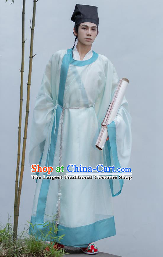 China Ancient Scholar Clothing Song Dynasty Young Man Costume Traditional Hanfu Round Collar Robe