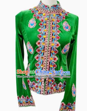 Green China Xinjiang Dance Stage Performance Diamond Gold Velvet Top