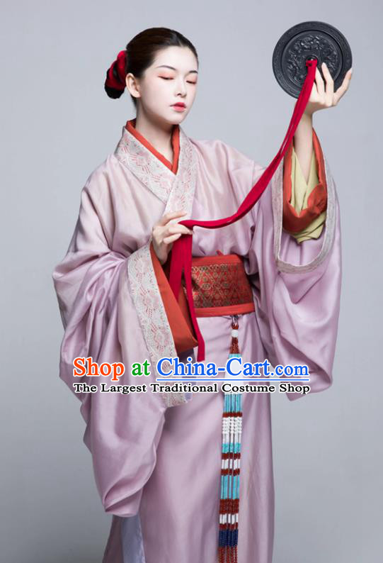 China Traditional Hanfu Pink Dresses Warring States Period Noble Woman Clothing Ancient Palace Empress Replica Costumes