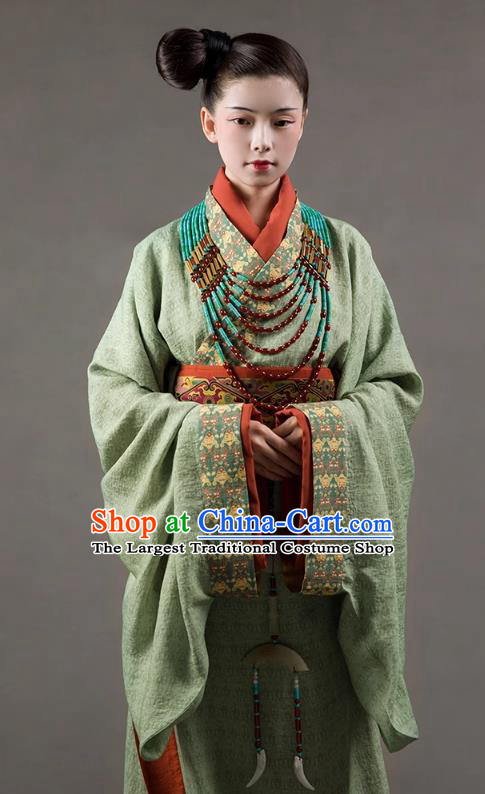 China Ancient Imperial Consort Replica Costumes Traditional Hanfu Green Dress Spring and Autumn Period Young Woman Clothing