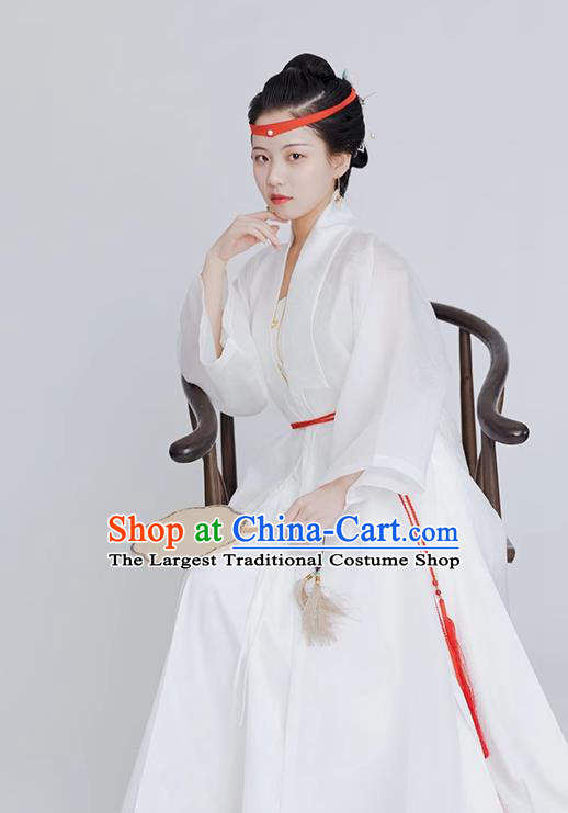 China Ming Dynasty Noble Woman Clothing Ancient Young Mistress Replica Costumes Traditional Hanfu White Dresses