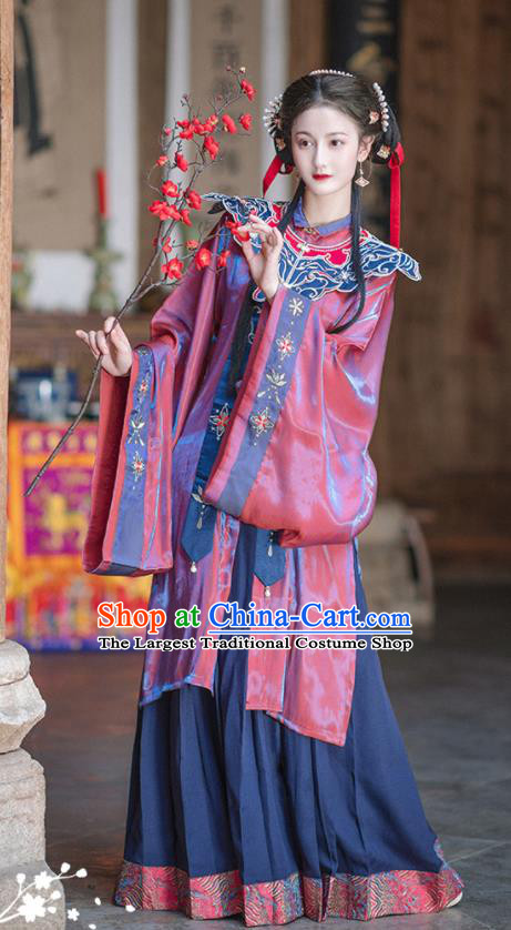 Chinese Ming Dynasty Noble Lady Garment Costumes Ancient Patrician Woman Long Gown and Skirt Complete Set