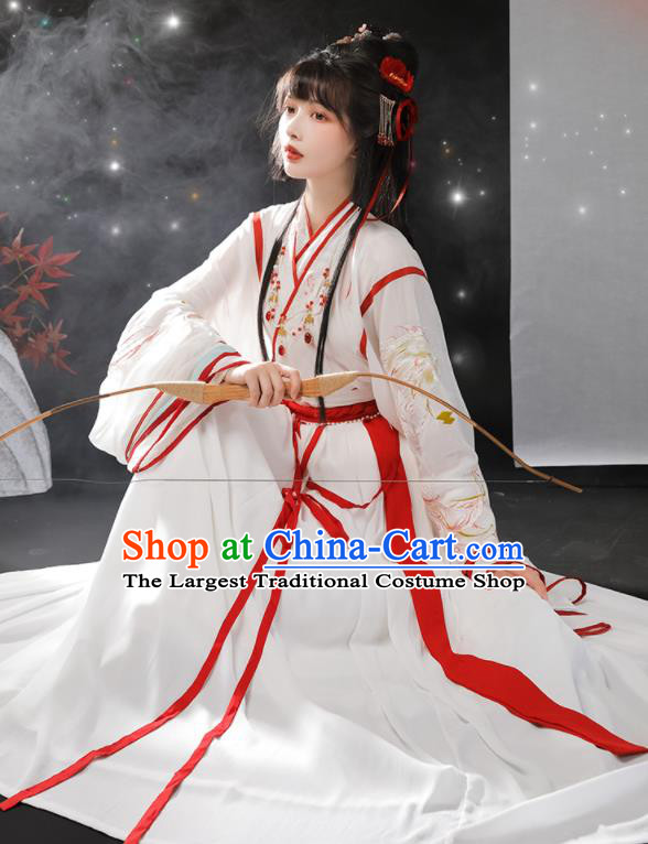 Chinese Ancient Fairy White Dresses Traditional Hanfu Garments Jin Dynasty Young Lady Clothing