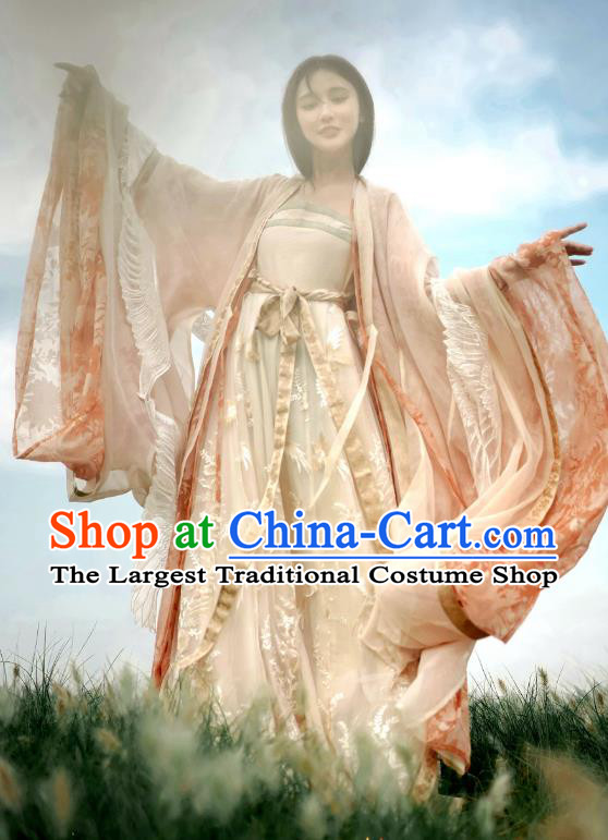 Chinese Tang Dynasty Imperial Consort Clothing Embroidered Hanfu Dresses Ru Qun and Cape Ancient Princess Garment Costumes