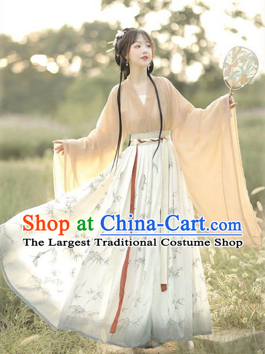 Chinese Ancient Young Lady Clothing Jin Dynasty Princess Garment Costumes Hanfu Dresses Printing Bamboo Ruqun