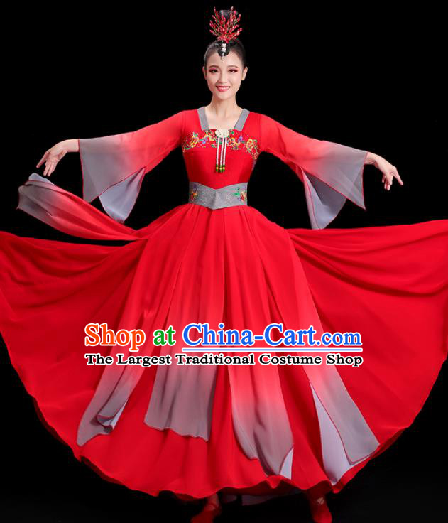 China Umbrella Dance Clothing Women Group Stage Show Red Dress Classical Dance Costume