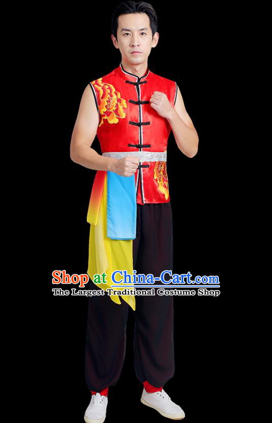 China National Yangko Dance Costume Folk Dance Clothing Male Group Stage Show Red Uniform