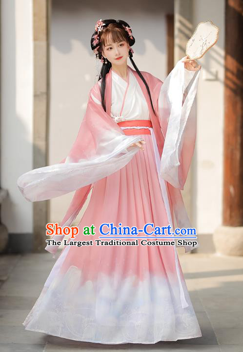 China Ancient Fairy Costumes Ming Dynasty Princess Pink Dresses Traditional Hanfu Garments