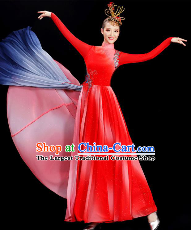 China Women Group Chorus Costume Opening Dance Clothing Stage Performance Red Dress