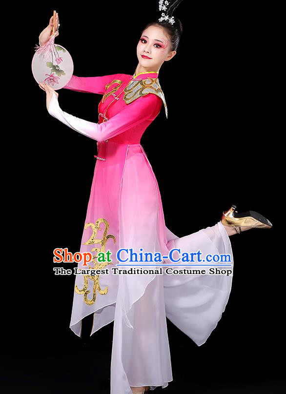 China Stage Performance Dress Fan Dance Clothing Women Group Show Pink Outfit Yangko Dance Costume