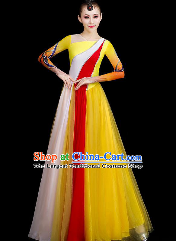 Top Modern Dance Fashion Opening Dance Clothing Women Chorus Yellow Dress Group Stage Show Costume