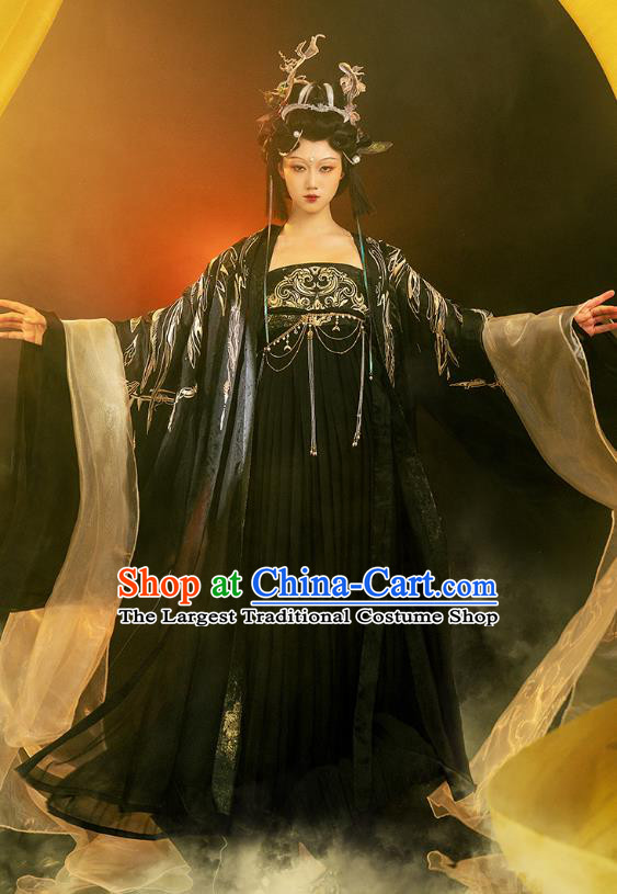 China Hanfu Black Dresses Tang Dynasty Imperial Consort Costumes Ancient Fairy Queen Embroidered Clothing