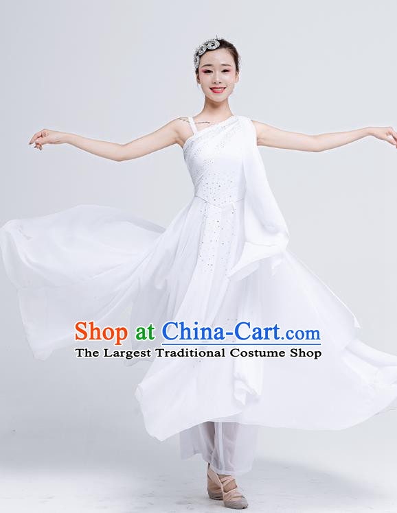 China Woman Solo Dance Clothing Dance Competition Costume Ballet Dance Fashion Modern Dance White Dress