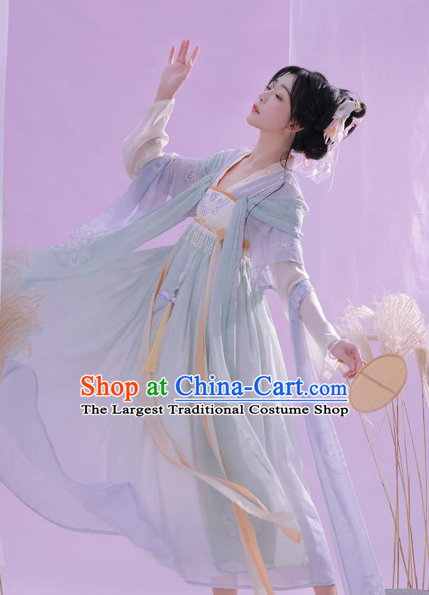 China Tang Dynasty Princess Embroidered Clothing Traditional Female Hanfu Dress Ancient Flower Fairy Light Green Costumes