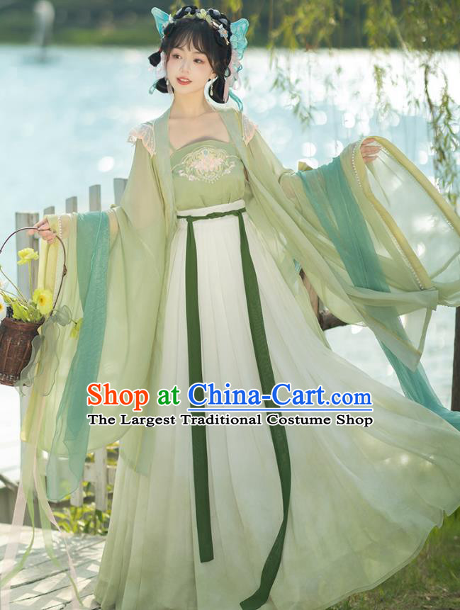 China Tang Dynasty Princess Green Dresses Ancient Butterfly Fairy Garment Costumes Hanfu Ruqun Clothing