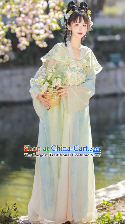 China Hanfu Green Dresses Ancient Young Lady Clothing Traditional Costumes