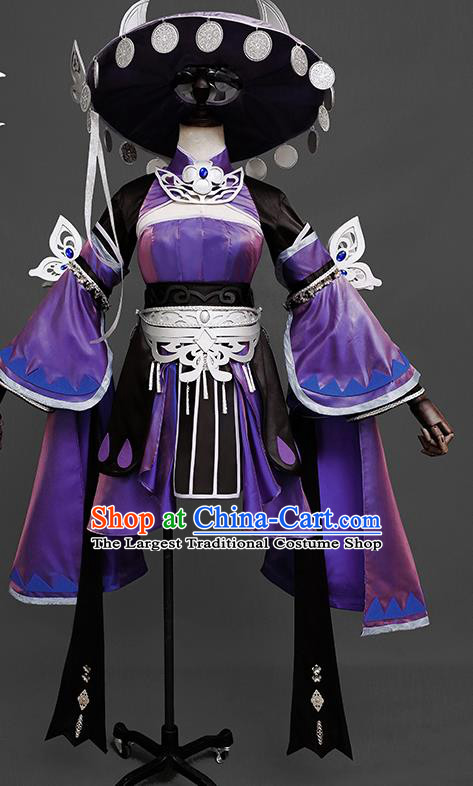 Cosplay Five Deadly Venoms Lady Garments Jian Xia Qing Yuan Ethnic Witch Clothing Ancient Swordswoman Costumes and Headdress