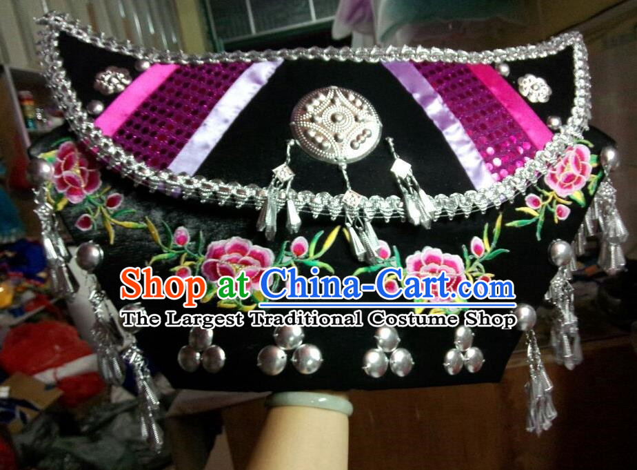 Handmade Zhuang Black With Silver Lace Hat