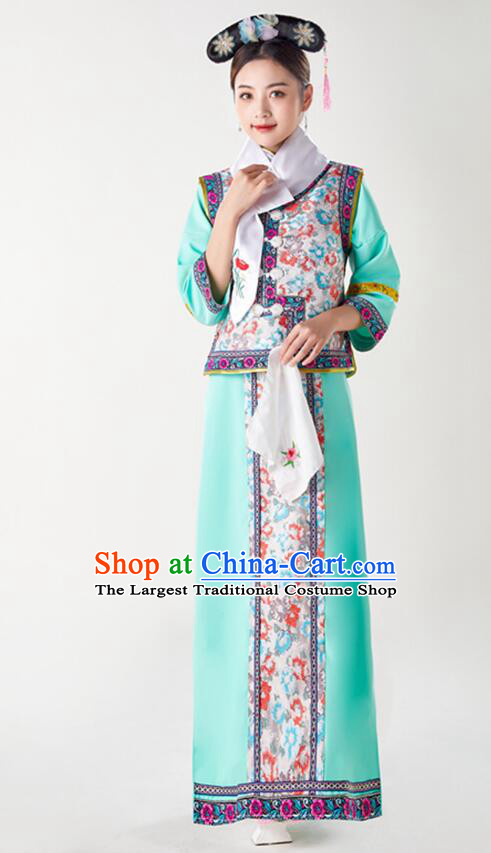 China TV Series Green Dress Ancient Palace Lady Costumes Qing Dynasty Princess Clothing