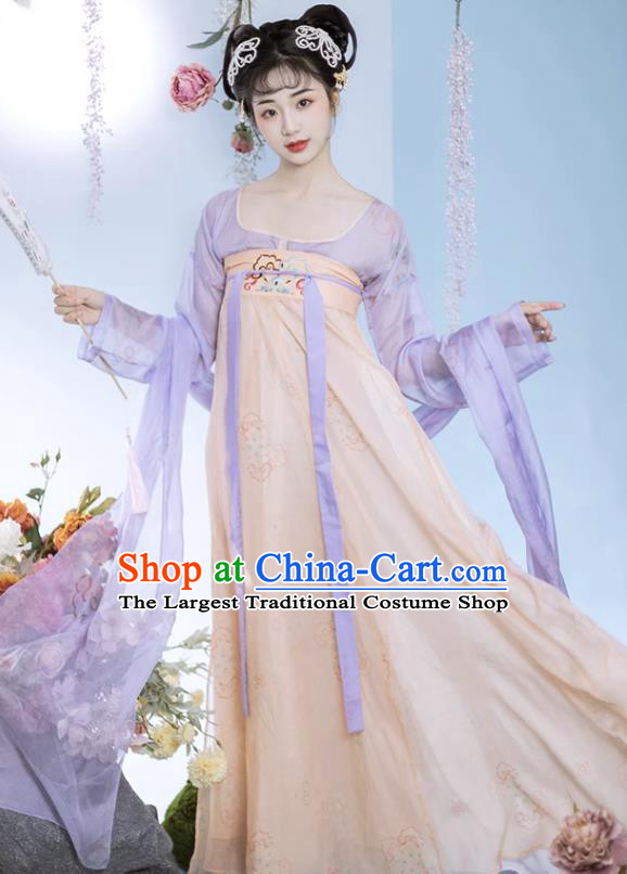 China Tang Dynasty Young Woman Dress Traditional Hanfu Clothing Ancient Palace Lady Costume