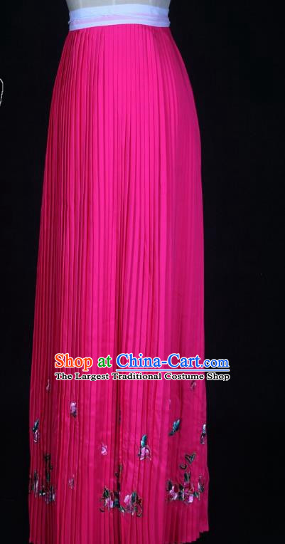 Rose Red Pleated Skirt Shaoxing Opera Huadan Embroidered Opera Costume Versatile Skirt For Women