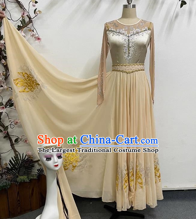 China Xinjiang Dance Pure Color Elegant Large Skirt Performance Costumes Ethnic Style Practice Art Test Clothing