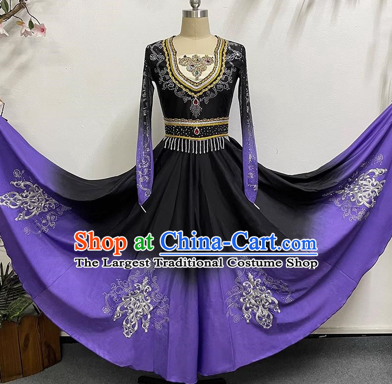 China Xinjiang Dance Performance Clothing Ethnic Style Elegant Big Swing Art Test Self Cultivation Dress Practice Performance Clothing