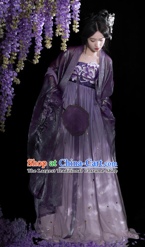 China Tang Dynasty Court Empress Purple Dresses Ancient Palace Princess Costumes Traditional Woman Hanfu Set