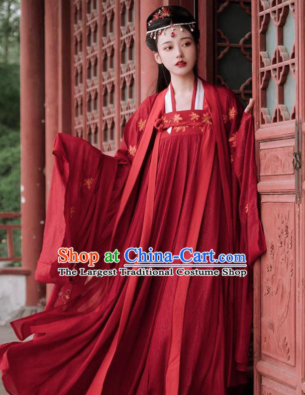 China Traditional Wedding Hanfu Tang Dynasty Young Lady Clothing Ancient Bride Red Costumes