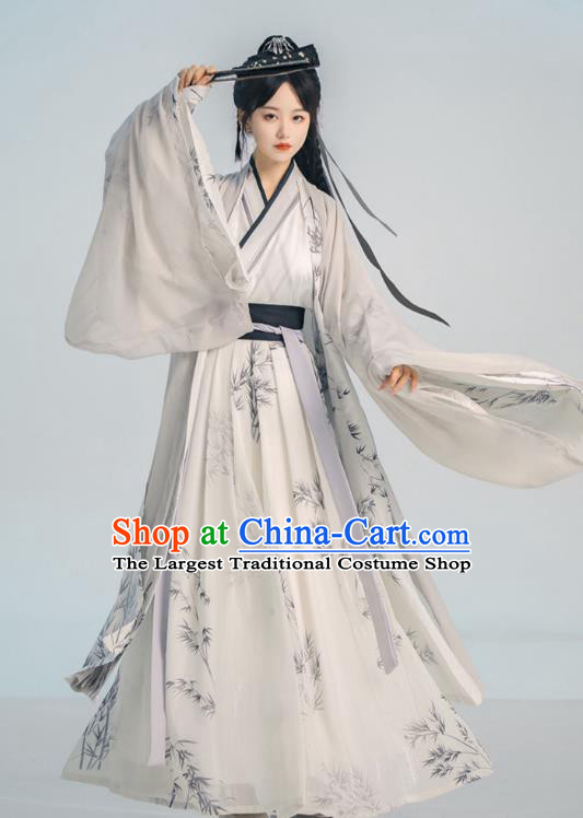 China Ancient Scholar Garments Costumes Traditional Wuxia Printing Bamboo Hanfu Song Dynasty Swordsman Clothing