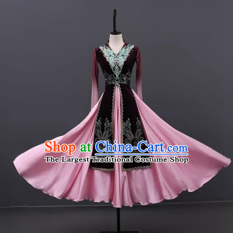 Xinjiang Uyghur Practice Clothing Dance Performance Clothing Women Big Swing Skirt Adult Practice Art Examination Grade Examination Clothing