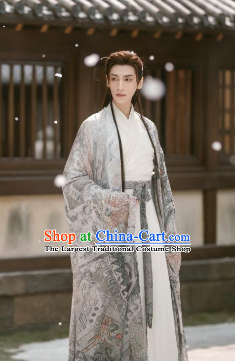 Till The End of The Moon Xianxia Drama Demon Lord Tantai Jin Grey Clothing China Ancient Childe Costumes Complete Set