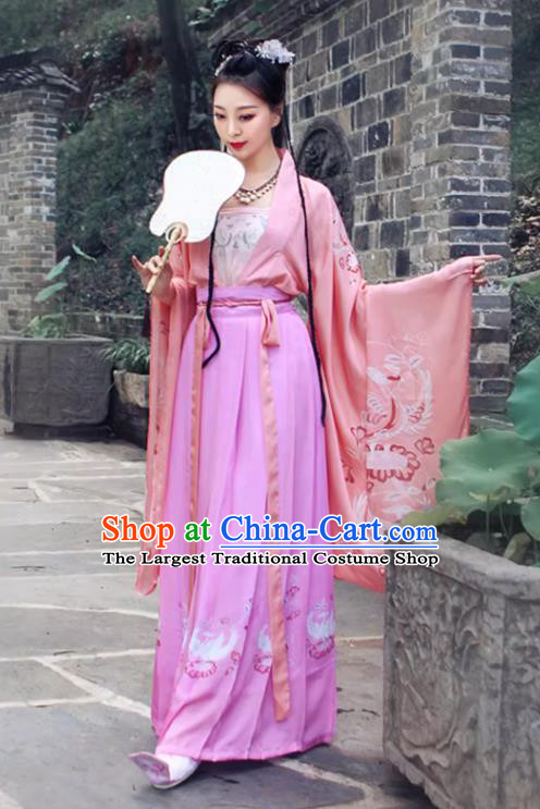 China Song Dynasty Yong Lady Costumes Traditional Pink Hanfu Dress Ancient Palace Princess Clothing