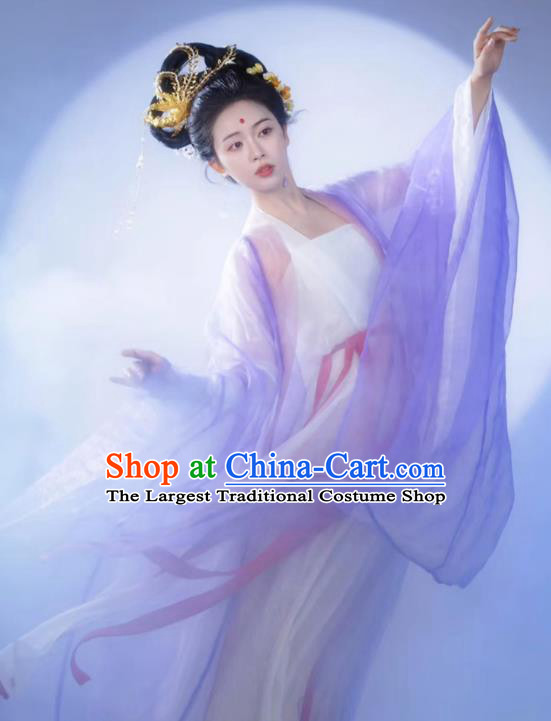 China Ancient Legend Goddess Chang E Clothing Traditional Hanfu Dresses Tang Dynasty Court Empress Costumes