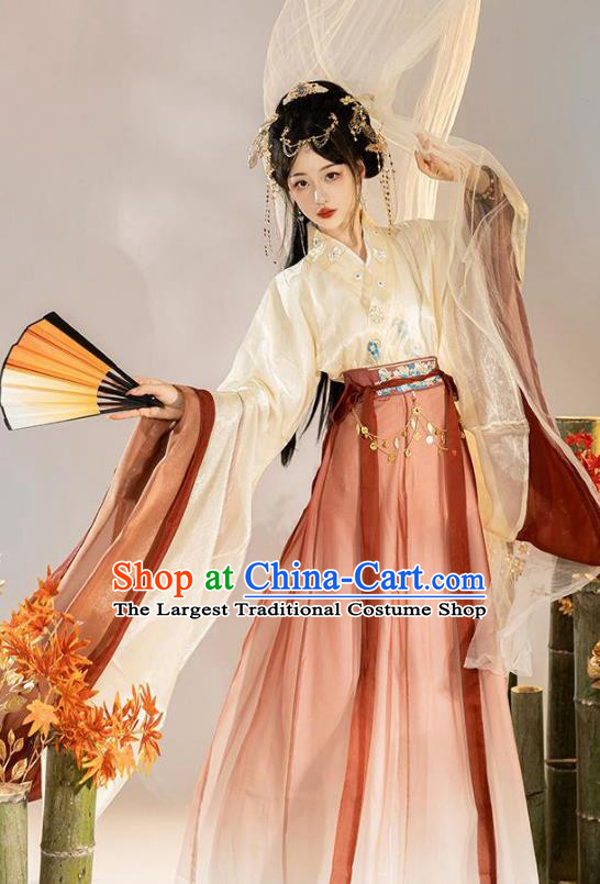 Chinese Ancient Female Swordsman Red Dresses Jin Dynasty Palace Princess Costume Hanfu Embroidered Blouse and Skirt Complete Set