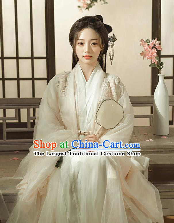 China Ancient Imperial Consort Costumes Traditional Hanfu White Ruqun Dress Jin Dynasty Palace Princess Clothing