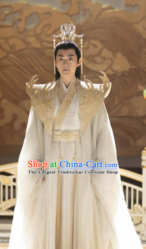 Chinese Ancient Royal King Clothing TV Series The Last Immortal Heaven Emperor Lan Feng White Garment Costumes