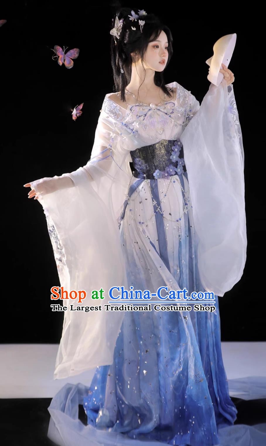 Chinese Southern and Northern Dynasties Palace Princess Costumes Hanfu Online Shop Traditional Ancient Fairy Embroidered Blue Dresses