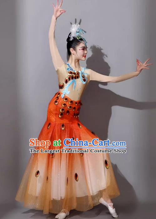 Jacinth Woman Peacock Dance Dress Dai Ethnic Dance Costume China Yunnan Ethnic Minority Cucurbit Flute Performance Clothing