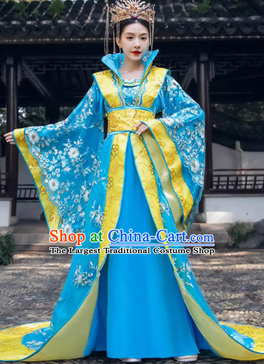 Traditional Hanfu Online Shop Blue Tang Dynasty Princess Wide Sleeve Large Size Dress Ancient Chinese Empress Clothing