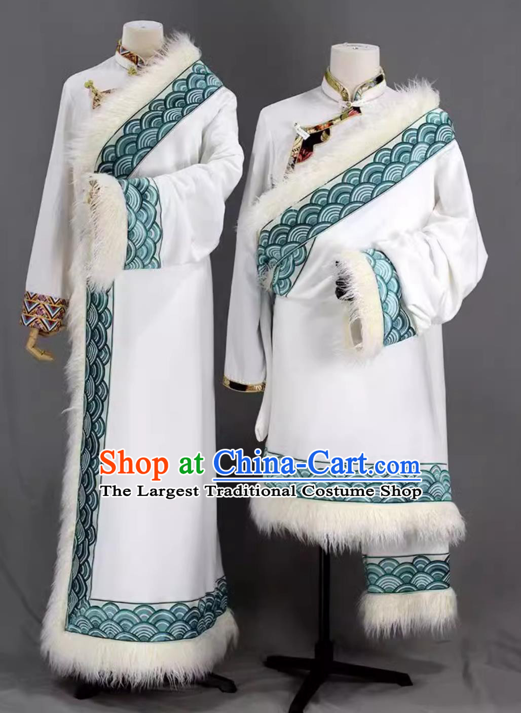 China Tibetan Couple Robes Zang Nationality Winter Costumes Xizang Ethnic Stage Performance Clothing