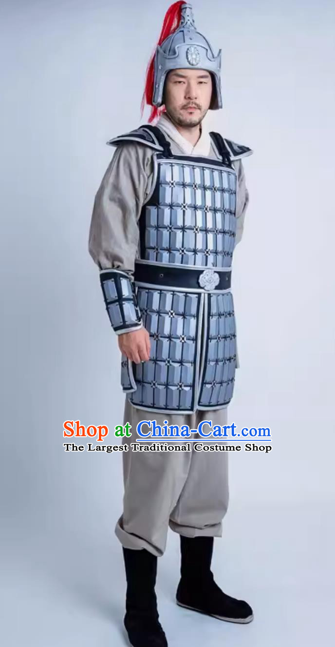 China Qin Dynasty Hero Armor and Helmet Ancient Chinese Clothing Traditional Stage Performance Warrior Costume Complete Set