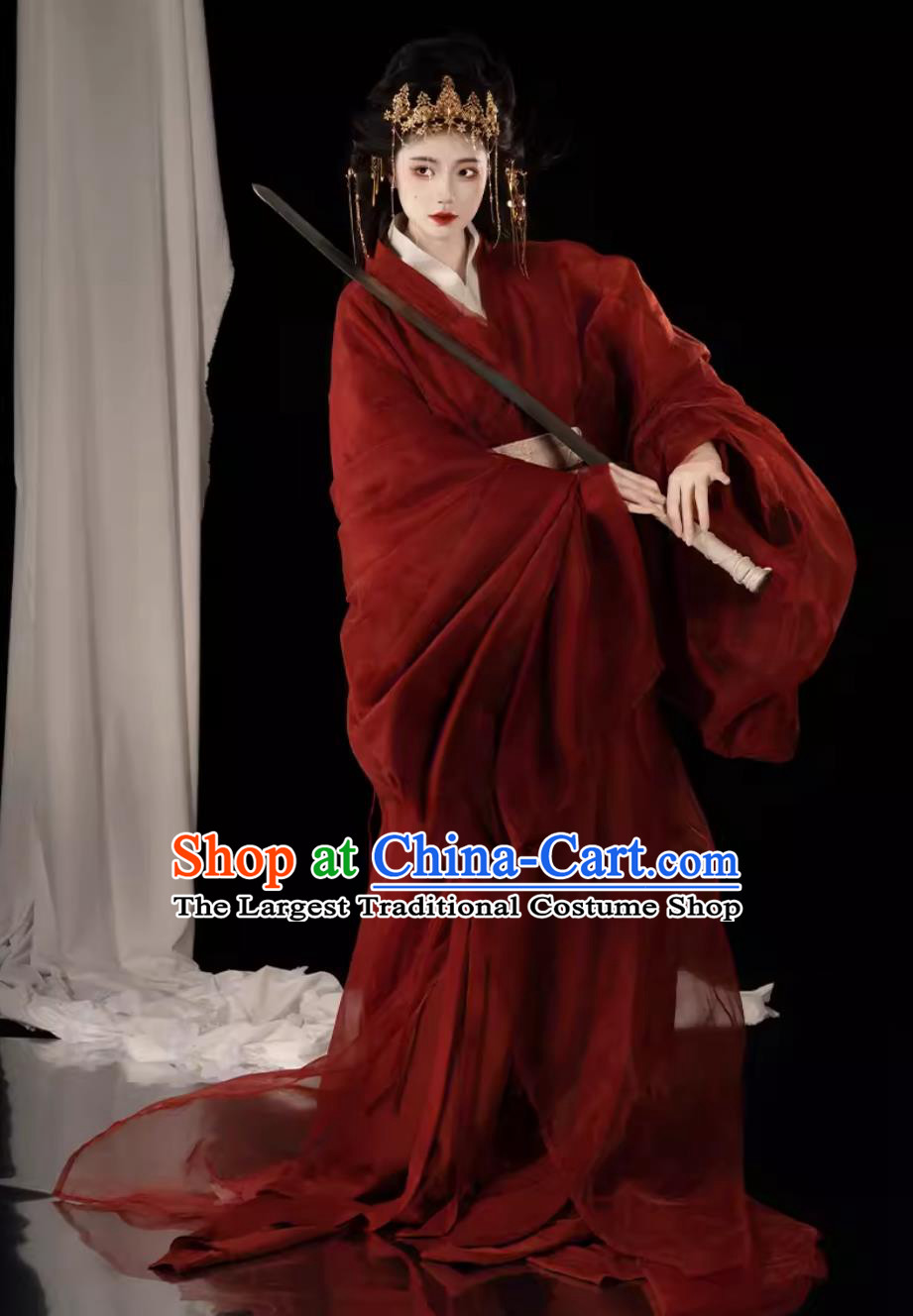 Chinese Ancient Bride Red Dress China Travel Photography Clothing Traditional Wedding Hanfu Warring States Robe