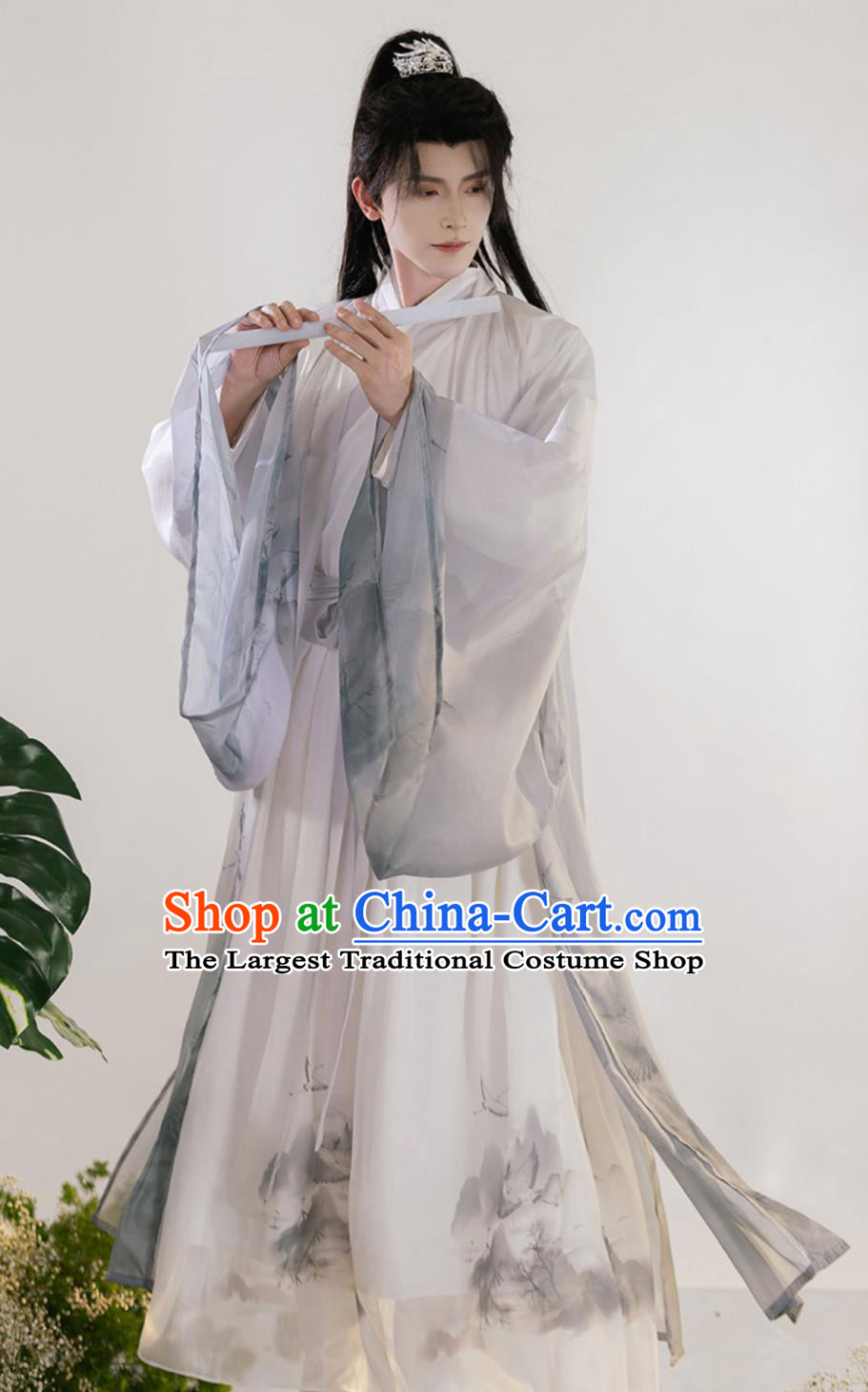 Men Hanfu Chinese Jin Dynasty Young Childe Costume Ancient Scholar Da Xiu Shan Robe Complete Set