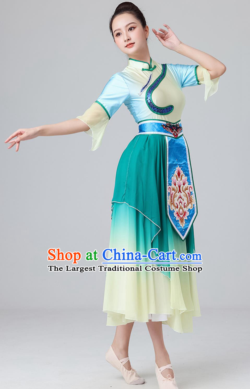 Tea Picking Maiden Dance Costume Women Group Dance Classical Dance Clothing Chinese Yangko Bamboo Hat Dance Dress