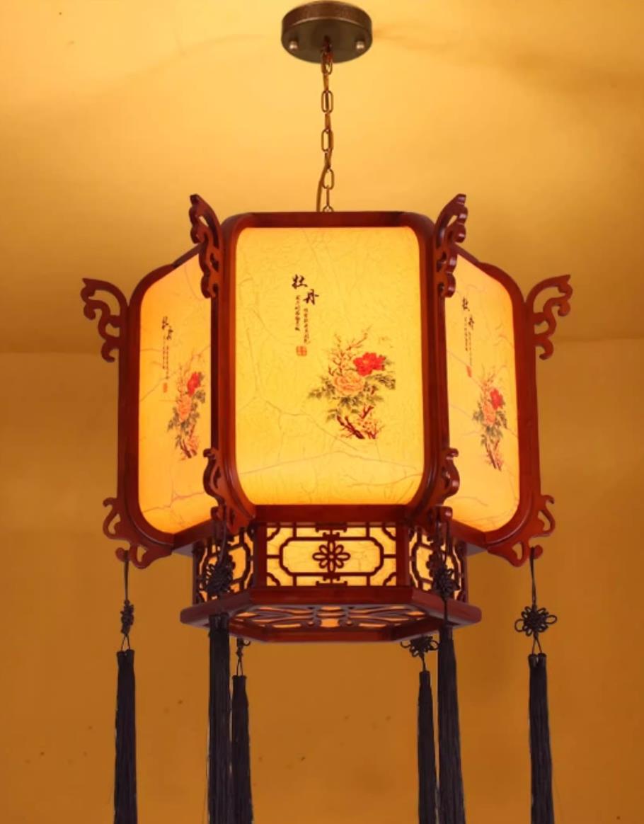 Chinese Room Pendant Light Wood Parchment Palace Lamp Antique Restaurant Lantern